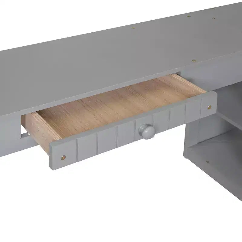 Letto a soppalco singolo grigio/bianco con scrivania, armadietto e mensole