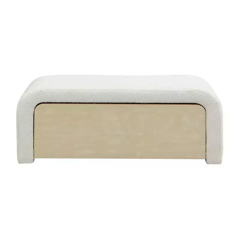 Pouf contenitore moderno imbottito beige Boucle con cassetto, 1 posto a sedere