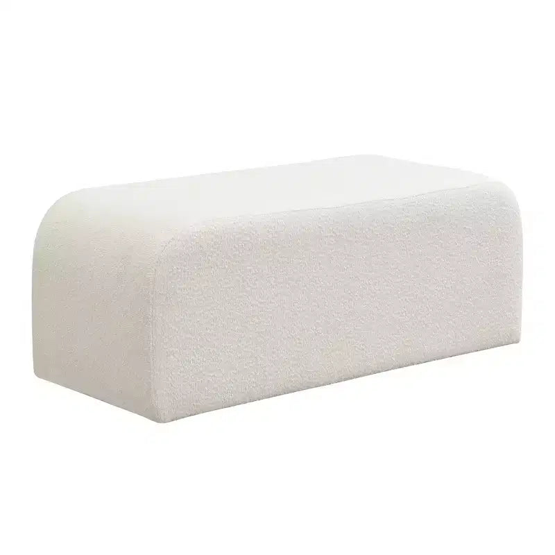 Pouf contenitore moderno imbottito beige Boucle con cassetto, 1 posto a sedere