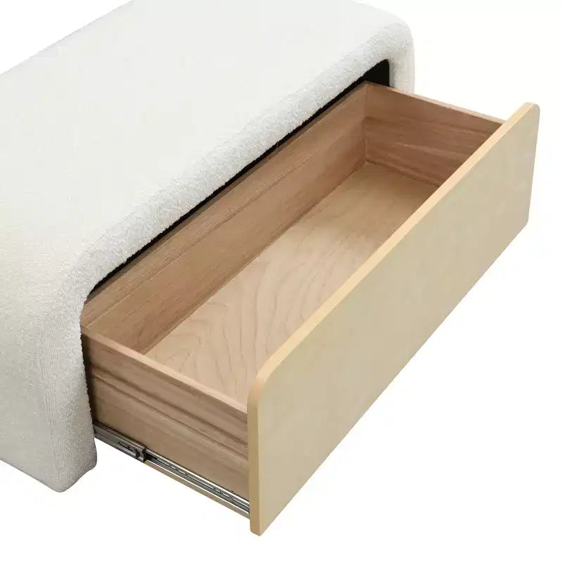 Pouf contenitore moderno imbottito beige Boucle con cassetto, 1 posto a sedere
