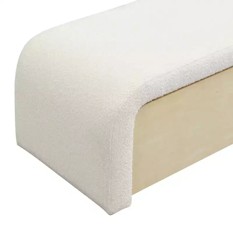 Pouf contenitore moderno imbottito beige Boucle con cassetto, 1 posto a sedere