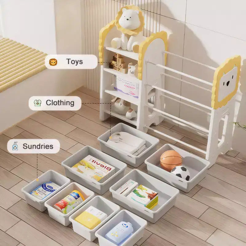 Organizzatore di giocattoli per bambini a 4 livelli con 8 contenitori rimovibili