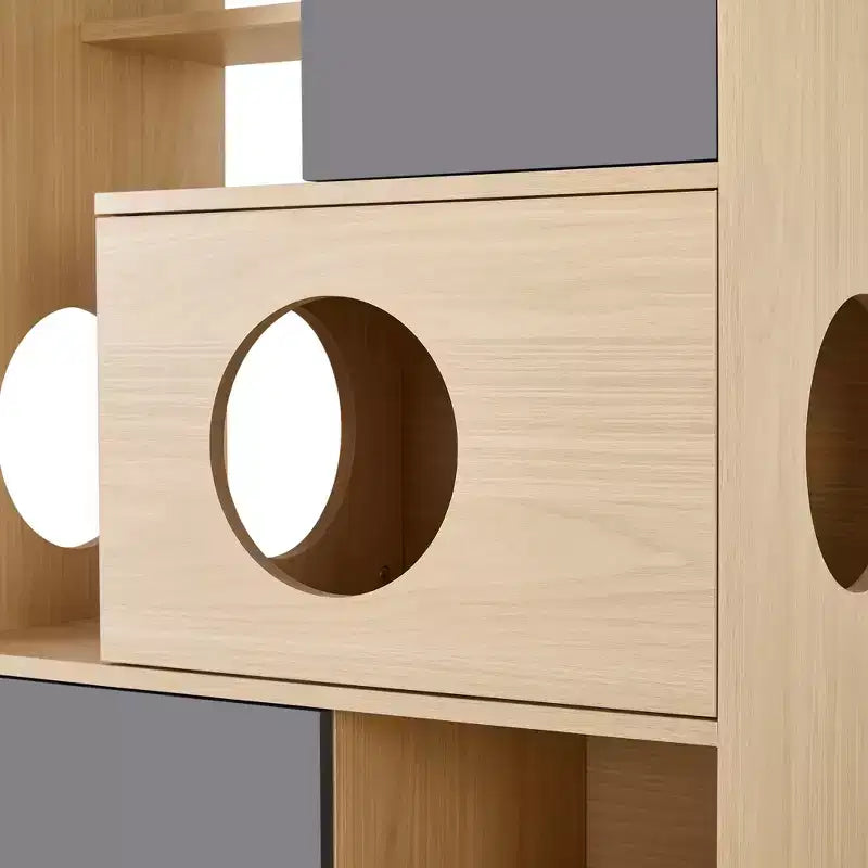 Libreria per Gatti 2 in 1 in Legno Naturale con Recinto per Lettiera, 3 Ripiani, per 1-2 Gatti