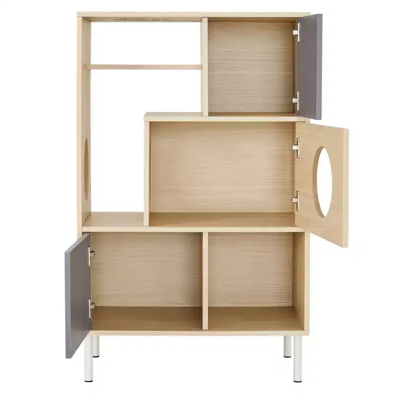 Libreria per Gatti 2 in 1 in Legno Naturale con Recinto per Lettiera, 3 Ripiani, per 1-2 Gatti