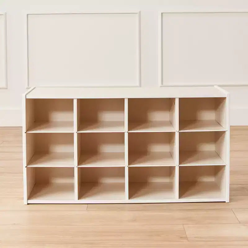 Armadio portacontenitori a 12 scomparti 3x4 con 15 contenitori, per aula bambini