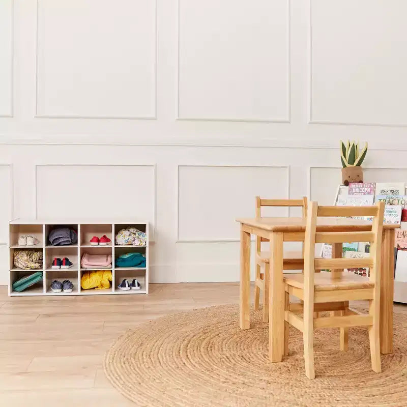 Armadio portacontenitori a 12 scomparti 3x4 con 15 contenitori, per aula bambini