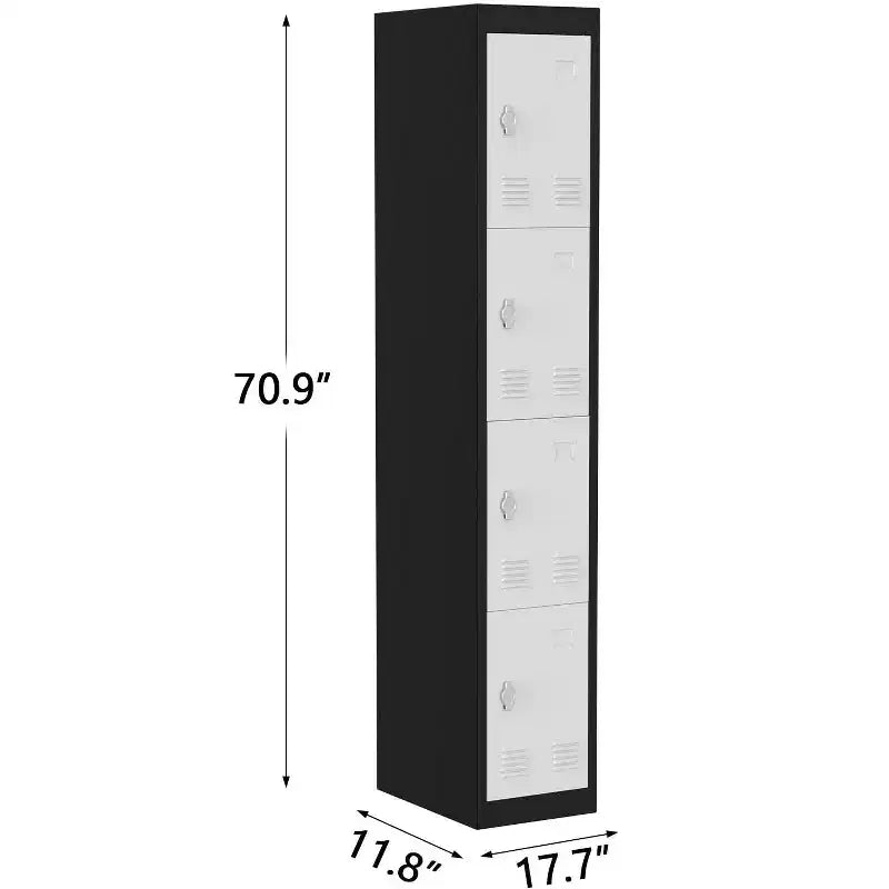 Armadietto portaoggetti in acciaio a 4 ante con serratura, grigio, altezza 180 cm, 4 persone