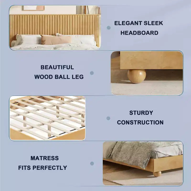 Letto a piattaforma Natural Oak Farmhouse con testiera a coste – Queen / King
