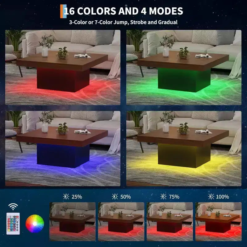 Tavolino da caffè LED quadrato Marrone e Nero