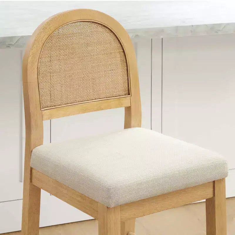 Sgabello da Bancone in Rattan Boho, Naturale/Noce, Schienale Curvo e Seduta Imbottita, Set da 2 o 3 (1 Posto Ciascuno)