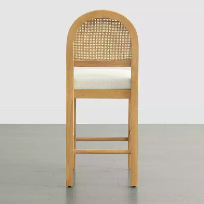 Sgabello da Bancone in Rattan Boho, Naturale/Noce, Schienale Curvo e Seduta Imbottita, Set da 2 o 3 (1 Posto Ciascuno)