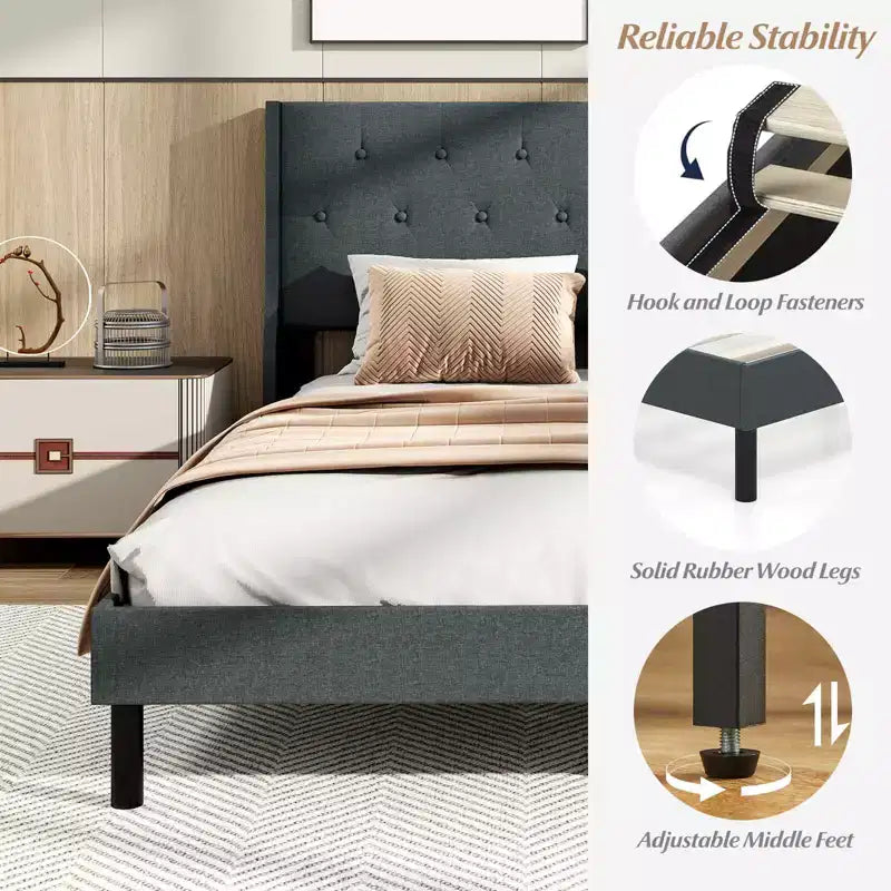 Struttura Letto Imbottita Queen Size Grigio Scuro per 1-2 Persone
