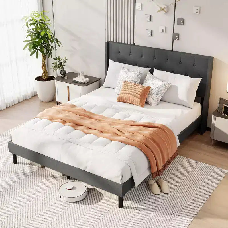 Struttura Letto Imbottita Queen Size Grigio Scuro per 1-2 Persone