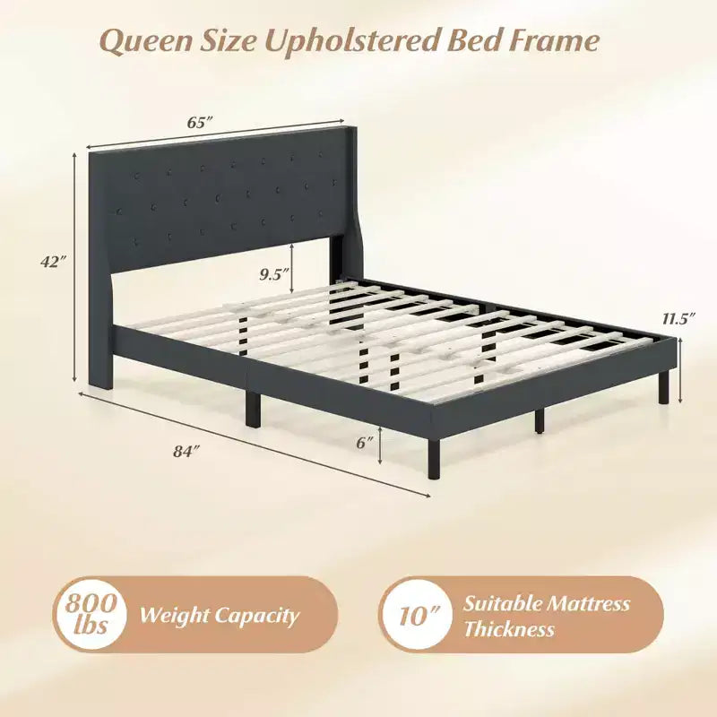 Struttura Letto Imbottita Queen Size Grigio Scuro per 1-2 Persone
