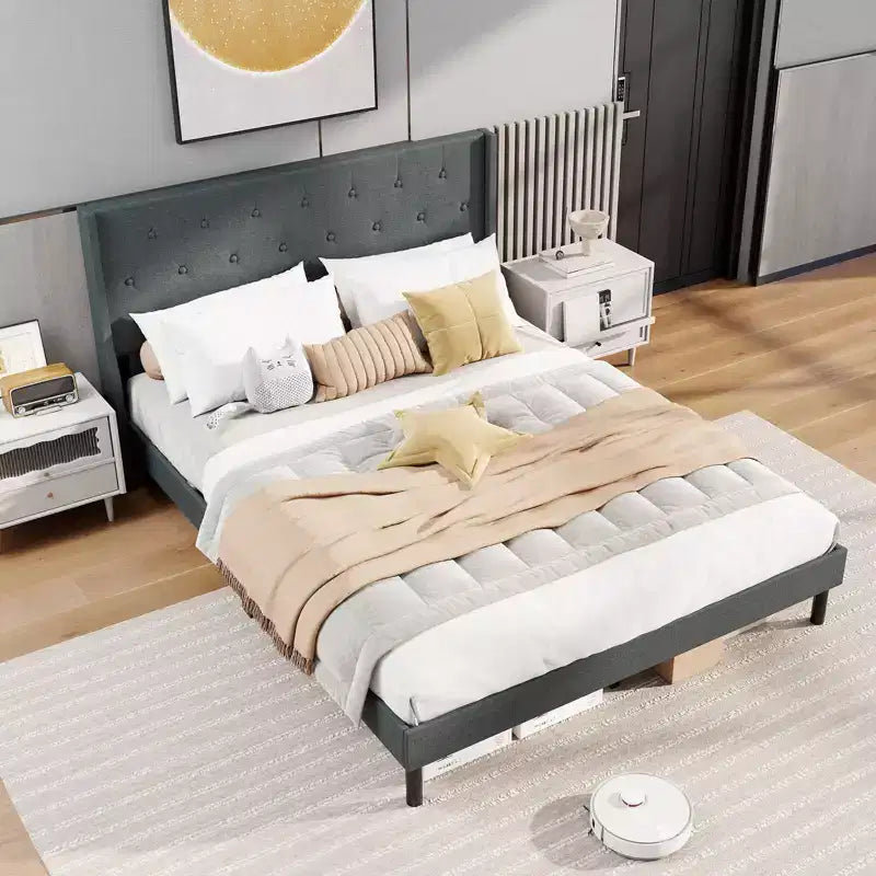 Struttura Letto Imbottita Queen Size Grigio Scuro per 1-2 Persone