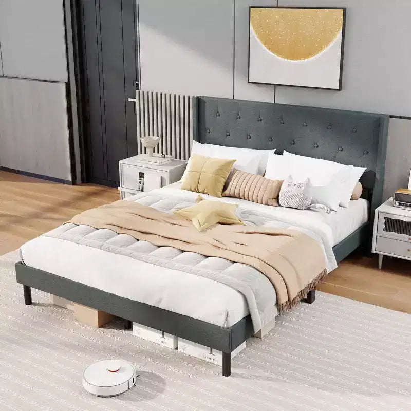 Struttura Letto Imbottita Queen Size Grigio Scuro per 1-2 Persone