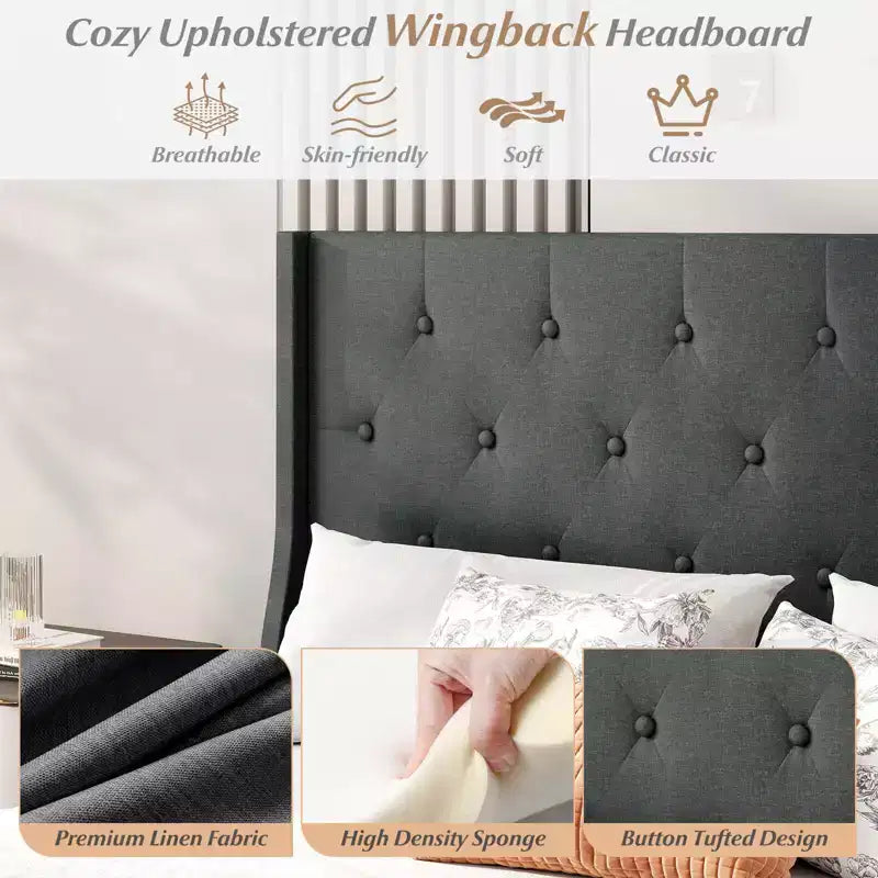 Struttura Letto Imbottita Queen Size Grigio Scuro per 1-2 Persone