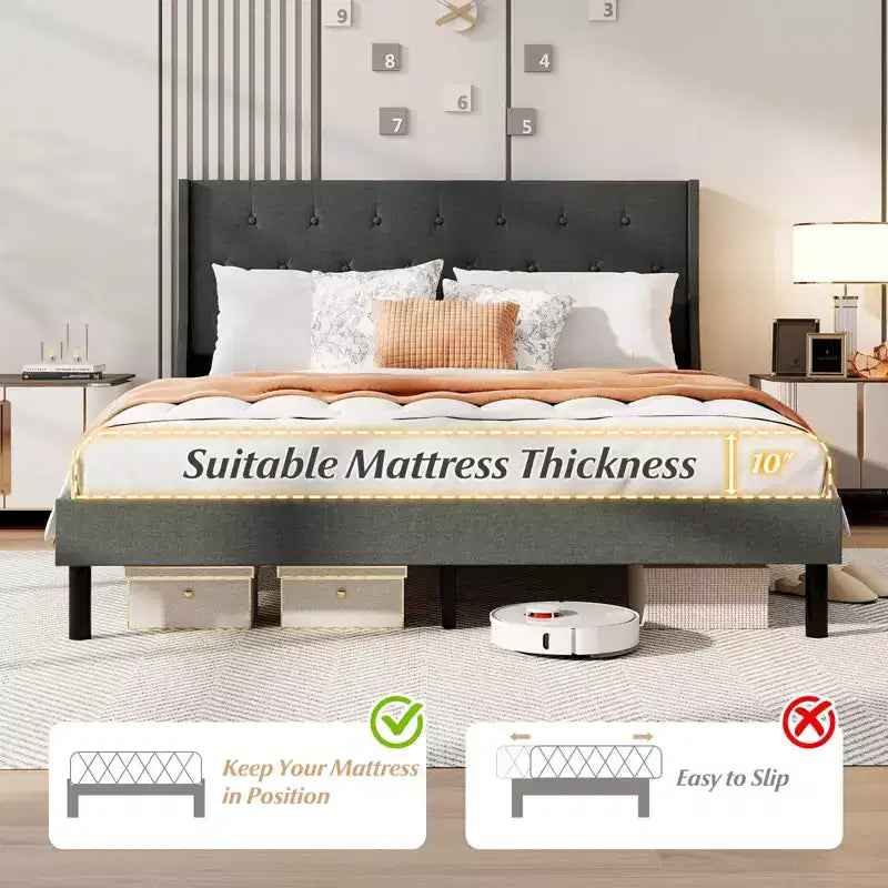 Struttura Letto Imbottita Queen Size Grigio Scuro per 1-2 Persone