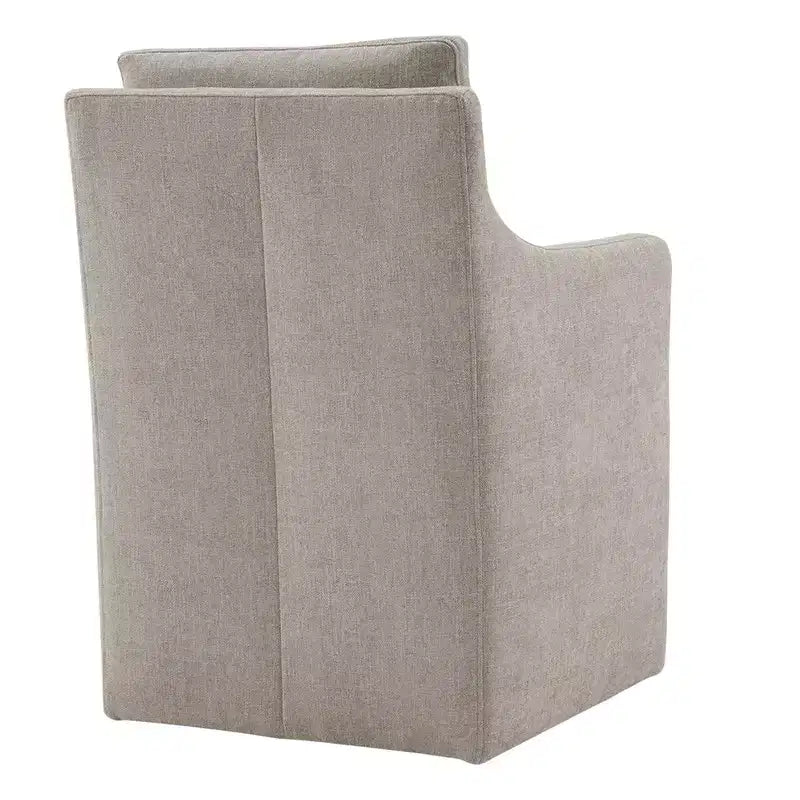 Sedia da pranzo con braccioli e rotelle in tessuto beige/verde/lino/grano, 1 posto