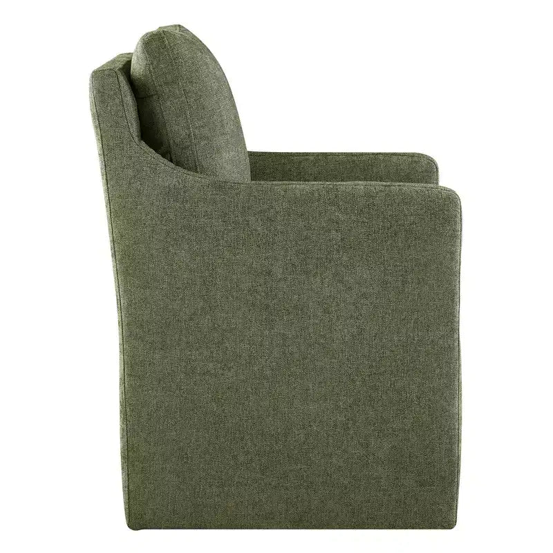 Sedia da pranzo con braccioli e rotelle in tessuto beige/verde/lino/grano, 1 posto