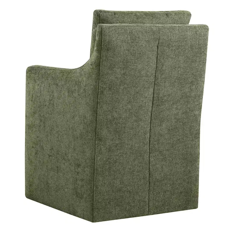 Sedia da pranzo con braccioli e rotelle in tessuto beige/verde/lino/grano, 1 posto
