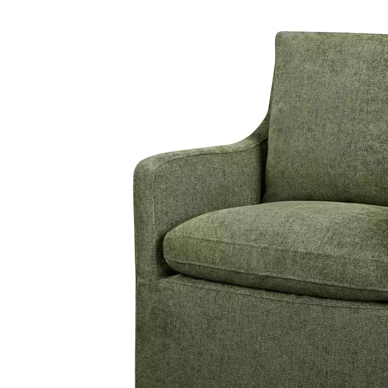 Sedia da pranzo con braccioli e rotelle in tessuto beige/verde/lino/grano, 1 posto