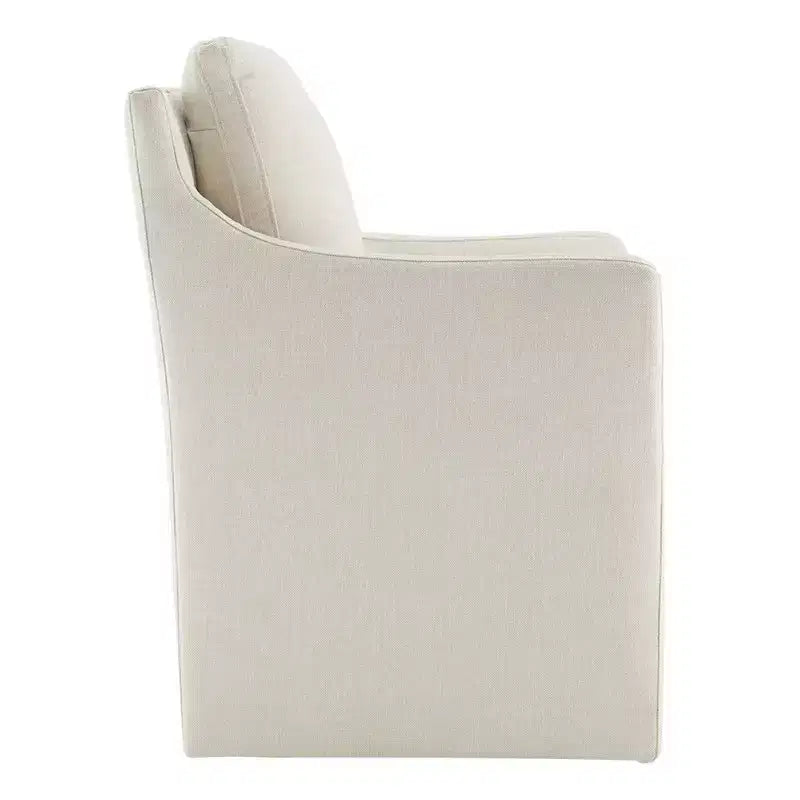 Sedia da pranzo con braccioli e rotelle in tessuto beige/verde/lino/grano, 1 posto