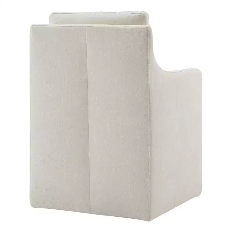 Sedia da pranzo con braccioli e rotelle in tessuto beige/verde/lino/grano, 1 posto