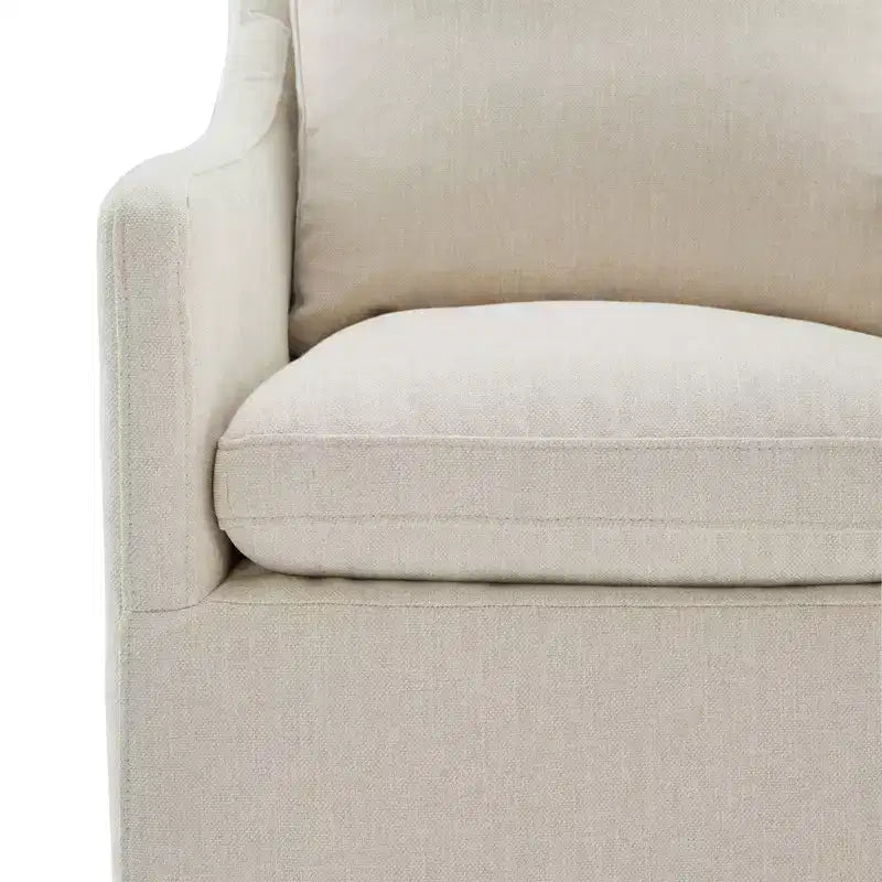 Sedia da pranzo con braccioli e rotelle in tessuto beige/verde/lino/grano, 1 posto