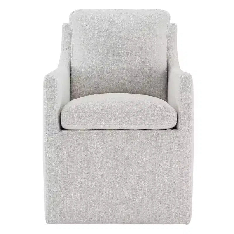 Sedia da pranzo con braccioli e rotelle in tessuto beige/verde/lino/grano, 1 posto