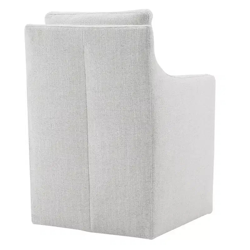 Sedia da pranzo con braccioli e rotelle in tessuto beige/verde/lino/grano, 1 posto