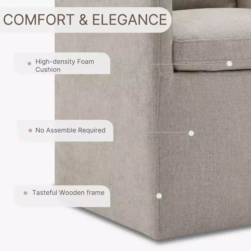Sedia da pranzo con braccioli e rotelle in tessuto beige/verde/lino/grano, 1 posto