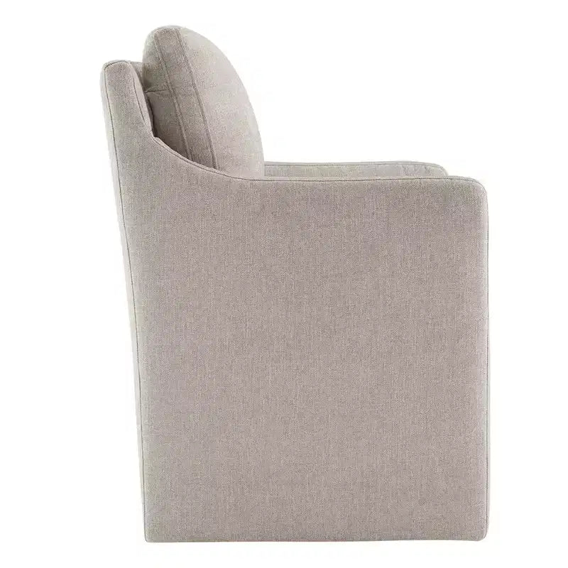 Sedia da pranzo con braccioli e rotelle in tessuto beige/verde/lino/grano, 1 posto
