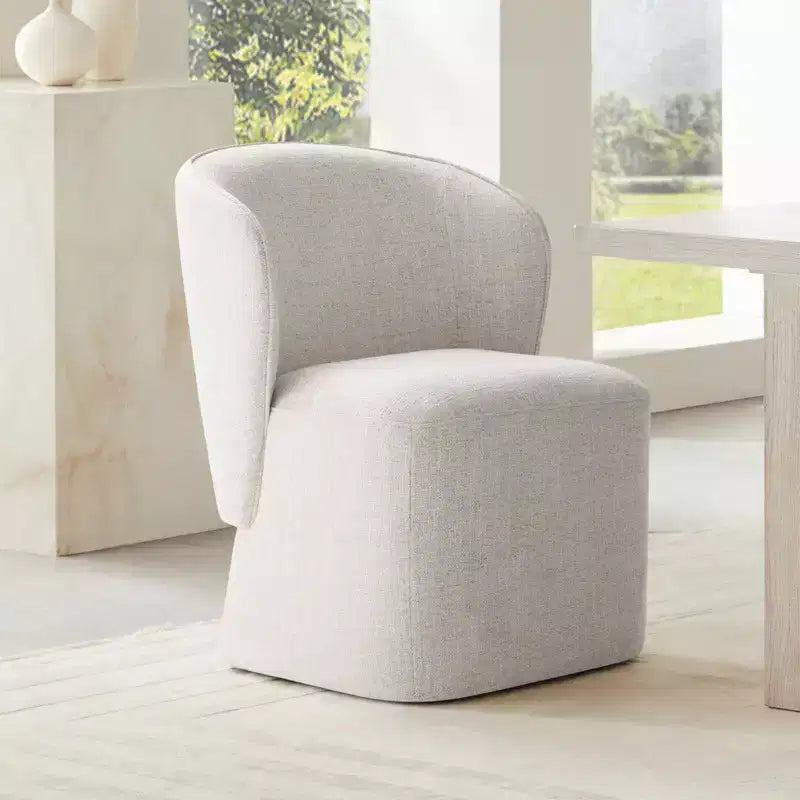 Sedia da pranzo imbottita beige/grano con rotelle e schienale avvolgente, 1 posto