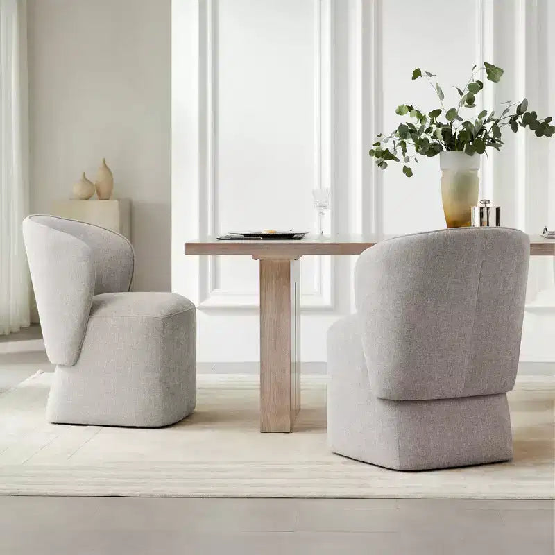 Sedia da pranzo imbottita beige/grano con rotelle e schienale avvolgente, 1 posto