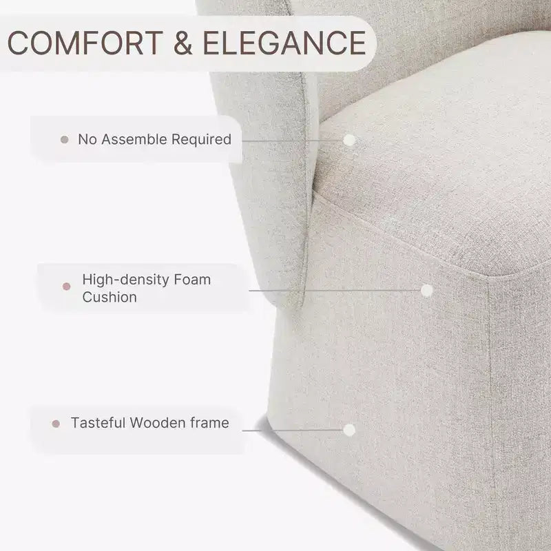Sedia da pranzo imbottita beige/grano con rotelle e schienale avvolgente, 1 posto