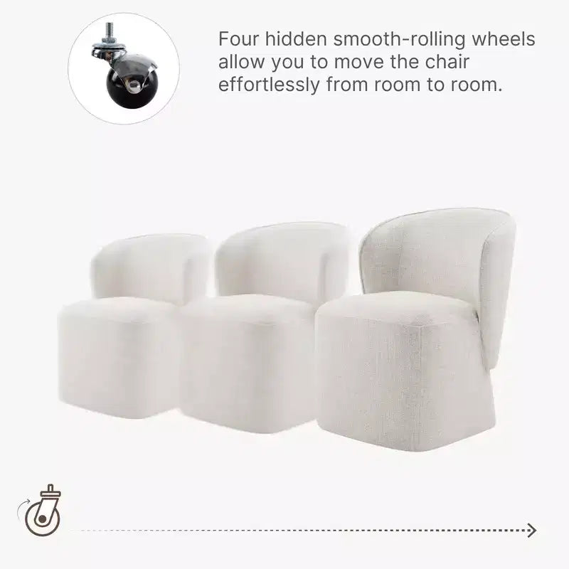 Sedia da pranzo imbottita beige/grano con rotelle e schienale avvolgente, 1 posto