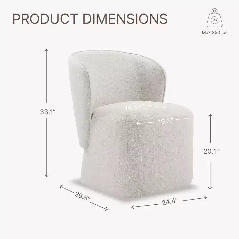 Sedia da pranzo imbottita beige/grano con rotelle e schienale avvolgente, 1 posto