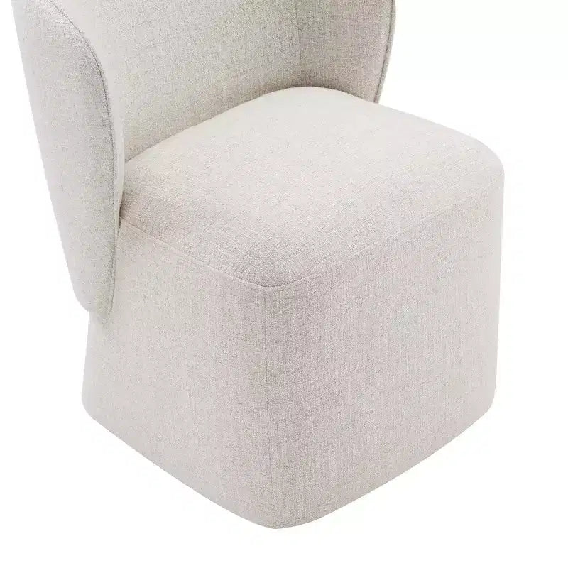 Sedia da pranzo imbottita beige/grano con rotelle e schienale avvolgente, 1 posto