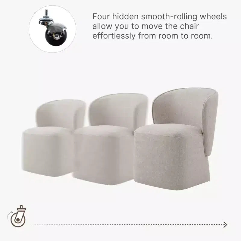 Sedia da pranzo imbottita beige/grano con rotelle e schienale avvolgente, 1 posto
