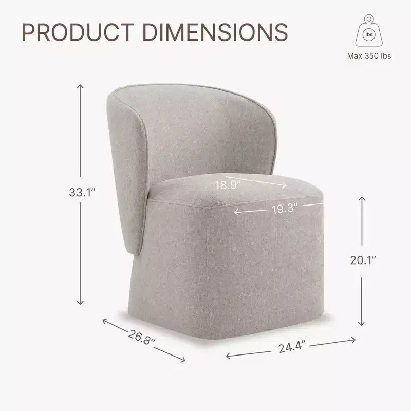 Sedia da pranzo imbottita beige/grano con rotelle e schienale avvolgente, 1 posto