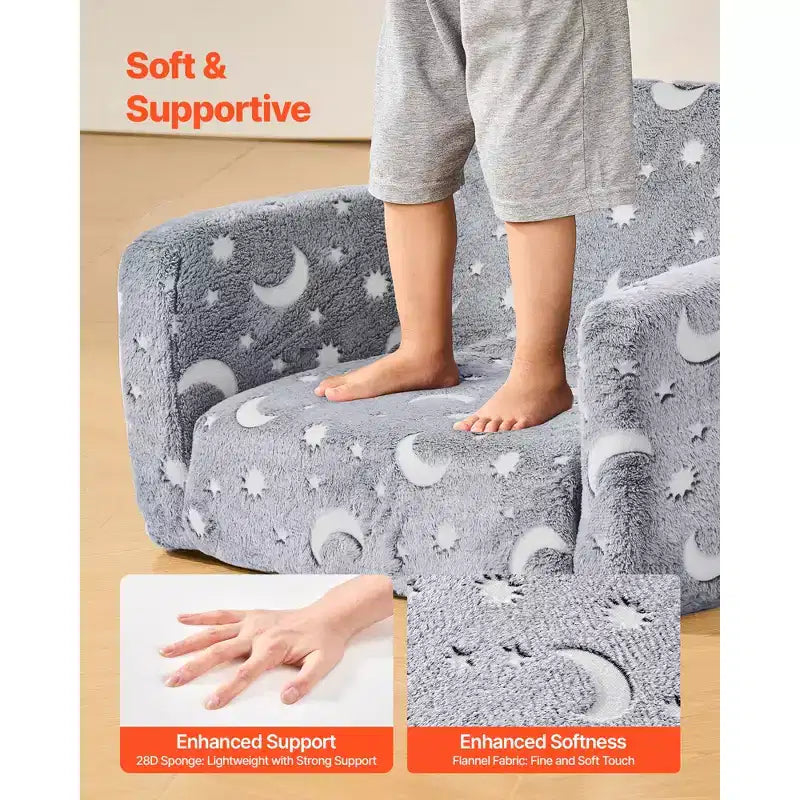 Divano letto per bambini 2 in 1 con dinosauri fluorescenti, 1 posto