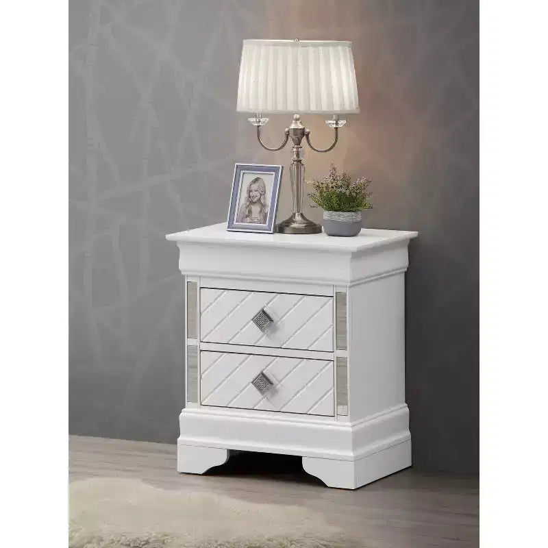 HomeStock 24 in.H x 21 in W Rectangle Silver Finish 2 Drawers Metal Nighstand For Living Room and Bedroom