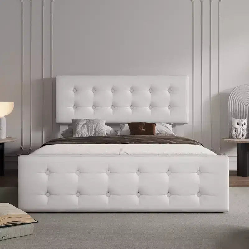 Letto a piattaforma imbottito Queen con 4 cassetti e testiera, 1 persona