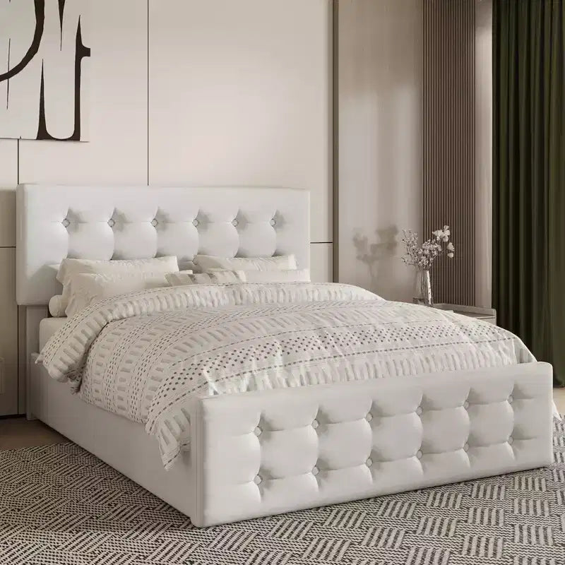 Letto a piattaforma imbottito Queen con 4 cassetti e testiera, 1 persona