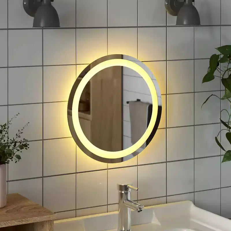 Specchio da bagno rotondo a parete con LED, argento, 15.7"