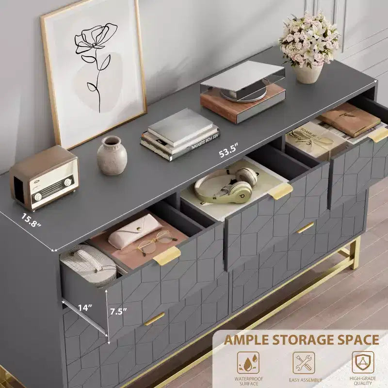 Cassettiera a 7 cassetti con maniglie dorate – Nera / Grigia / Bianca