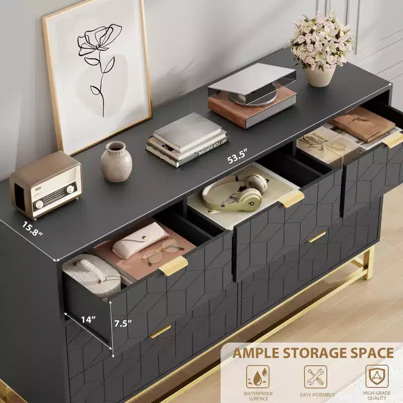 Cassettiera a 7 cassetti con maniglie dorate – Nera / Grigia / Bianca
