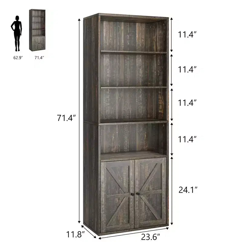 Libreria da fattoria con ante da 71,4" – 6 ripiani, autoportante | Nero / Rovere scuro / Grigio / Retro / Bianco