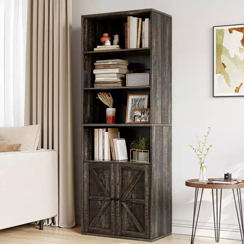 Libreria da fattoria con ante da 71,4" – 6 ripiani, autoportante | Nero / Rovere scuro / Grigio / Retro / Bianco